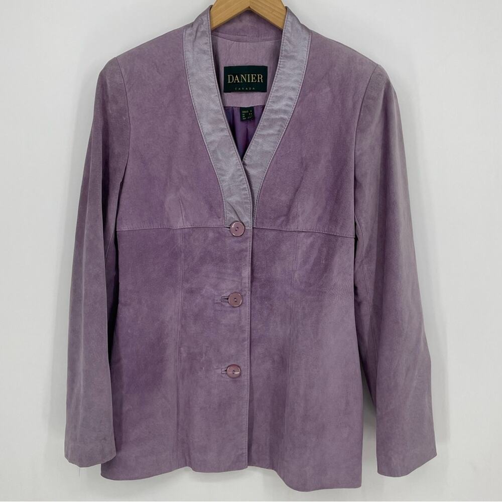 Danier Canada Vintage Purple Leather Button Up Jacket Coat Size Medium